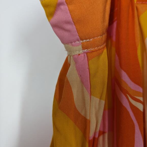Abel The Label Orange Pink Boho Maxi Dress Trapeze Tiered Oversized XS NWT - Picture 6 of 11